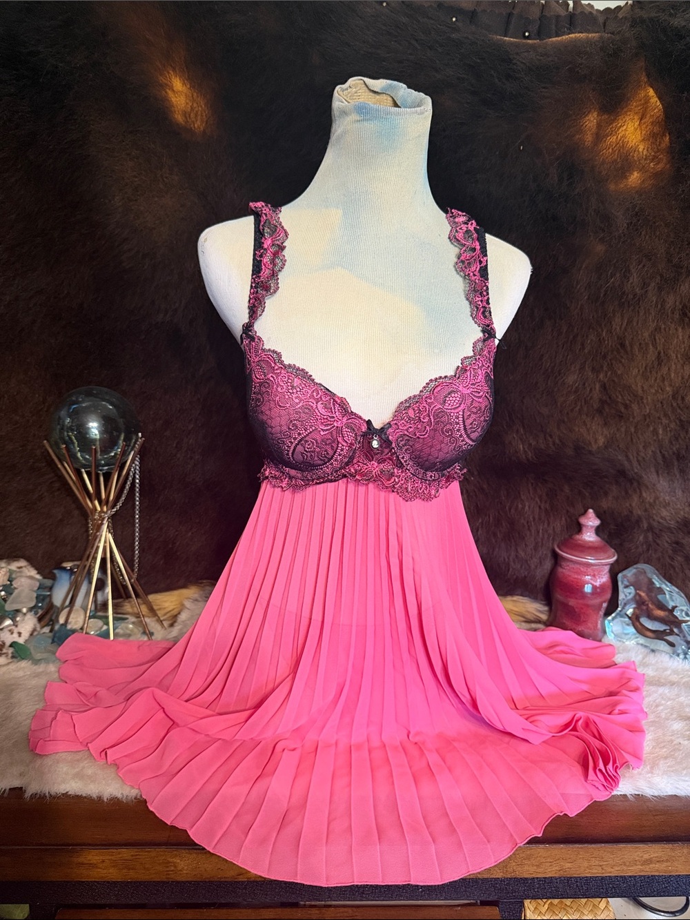 Women's Pink Lace Babydoll Nightdress M NWOT (1600)